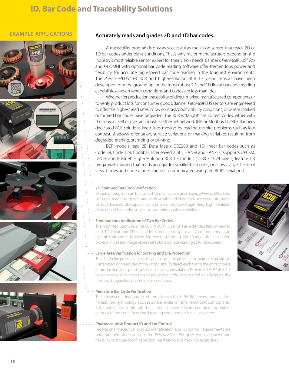Id, bar code and traceability solutions | Banner PresencePLUS PPM8 LCD Color Monitor User Manual | Page 10 / 48