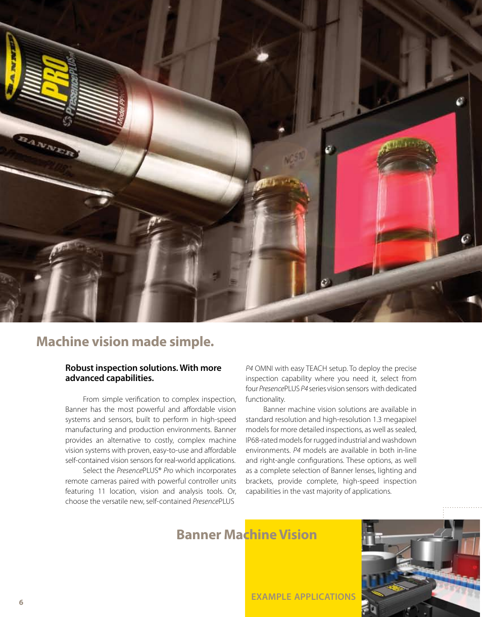 Presenceplus vision sensing, Machine vision solutions, Machine vision made simple | Banner machine vision | Banner PresencePLUS PPM8 LCD Color Monitor User Manual | Page 6 / 48