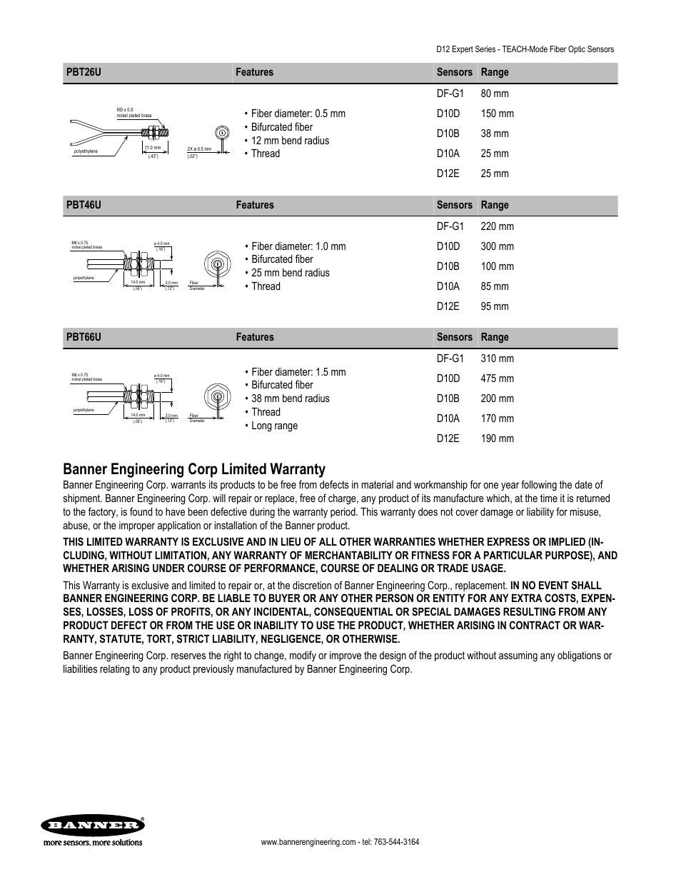 Banner engineering corp limited warranty | Banner D12 Series User Manual | Page 12 / 12
