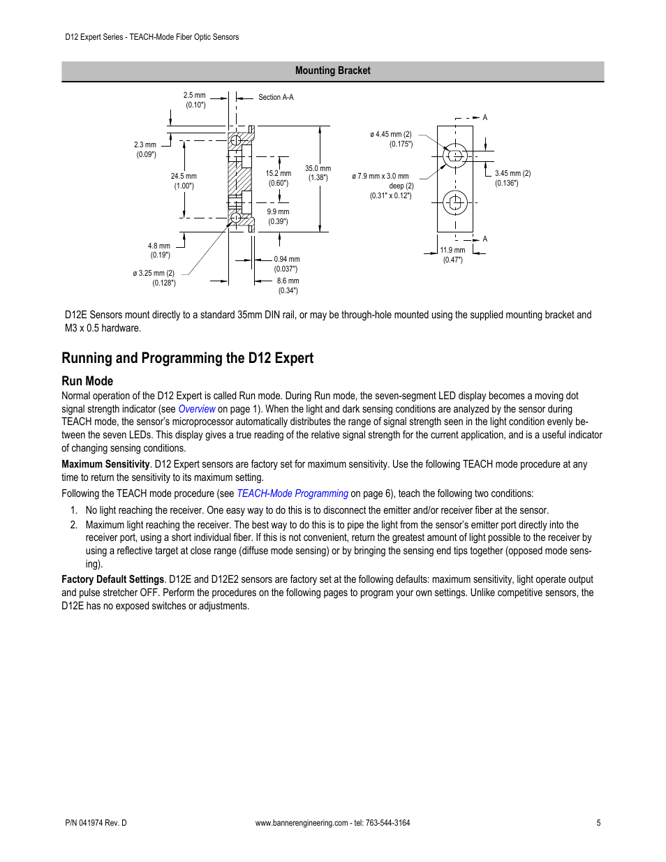 Running and programming the d12 expert, Run mode | Banner D12 Series User Manual | Page 5 / 12