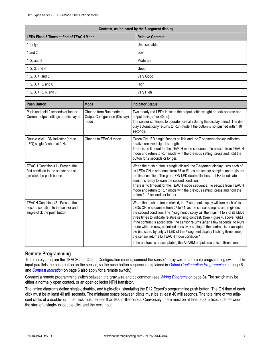 Remote programming | Banner D12 Series User Manual | Page 7 / 12