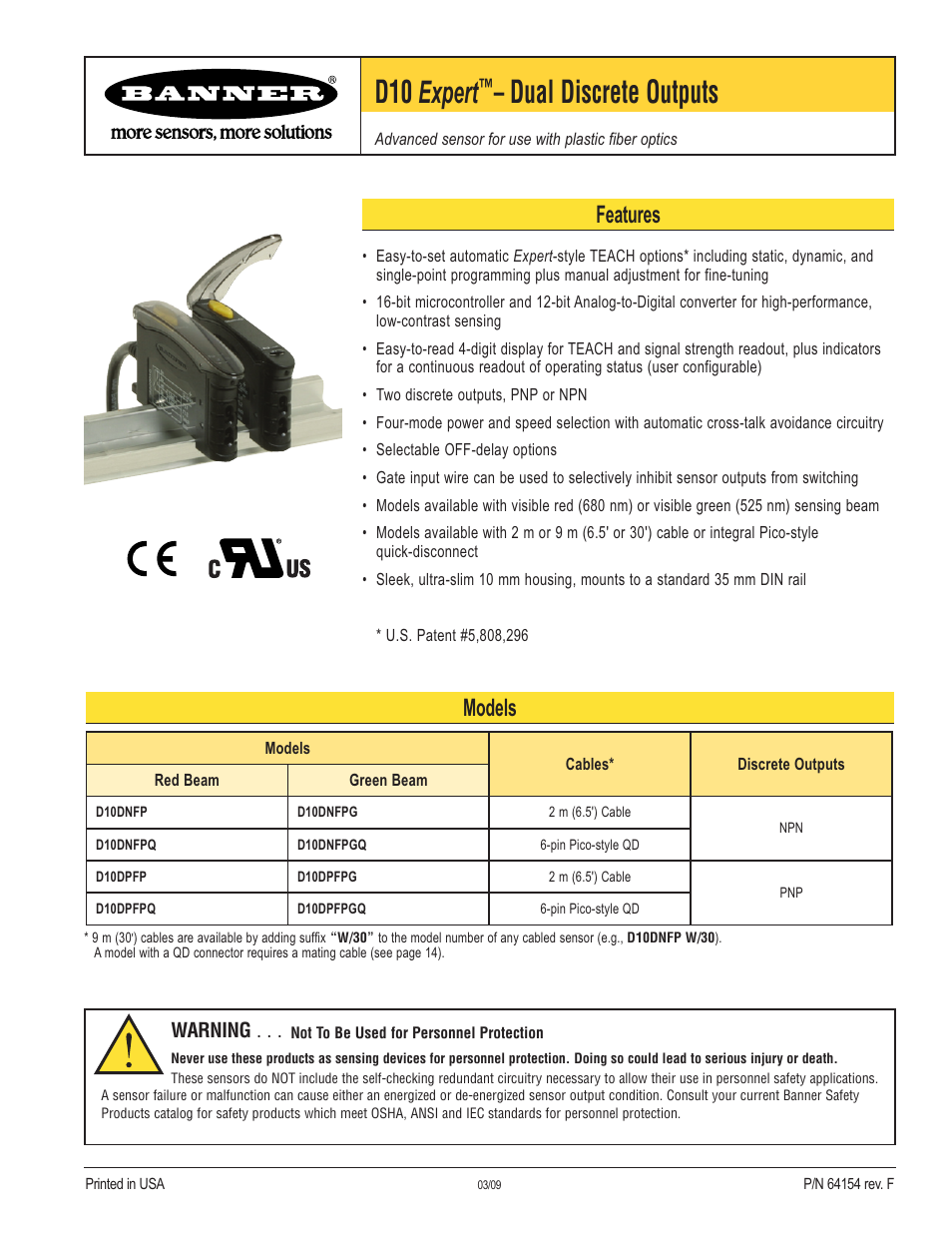 Banner D10 Series User Manual | 16 pages