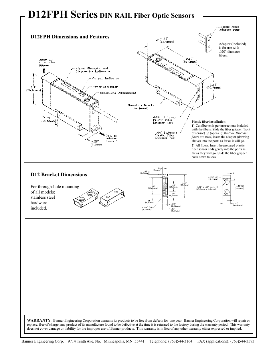 D12fph series, Din rail fiber optic sensors | Banner D12 Series User Manual | Page 4 / 4