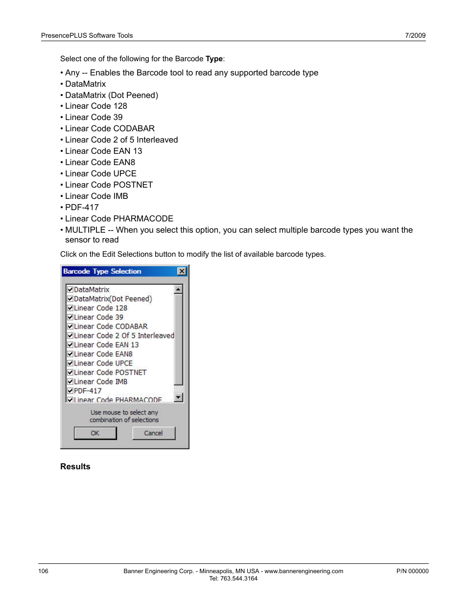 Results | Banner PresencePLUS BCR 1.3 Series User Manual | Page 106 / 306
