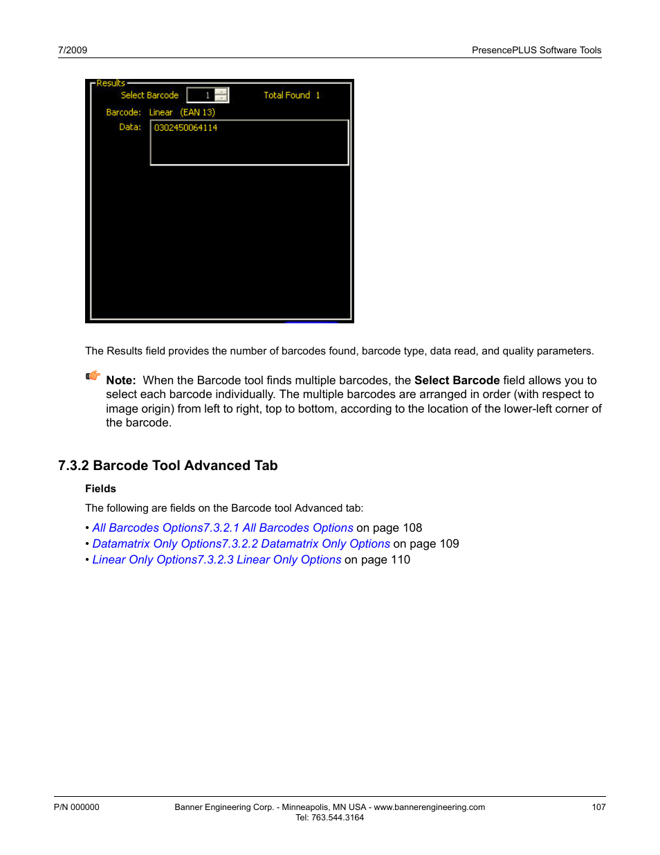 2 barcode tool advanced tab | Banner PresencePLUS BCR 1.3 Series User Manual | Page 107 / 306