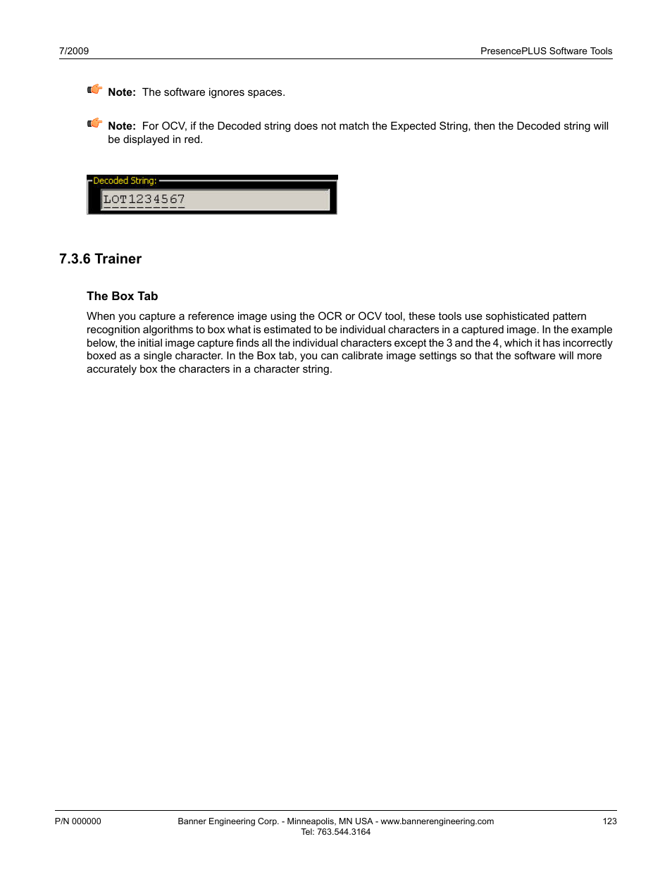 6 trainer, The box tab | Banner PresencePLUS BCR 1.3 Series User Manual | Page 123 / 306