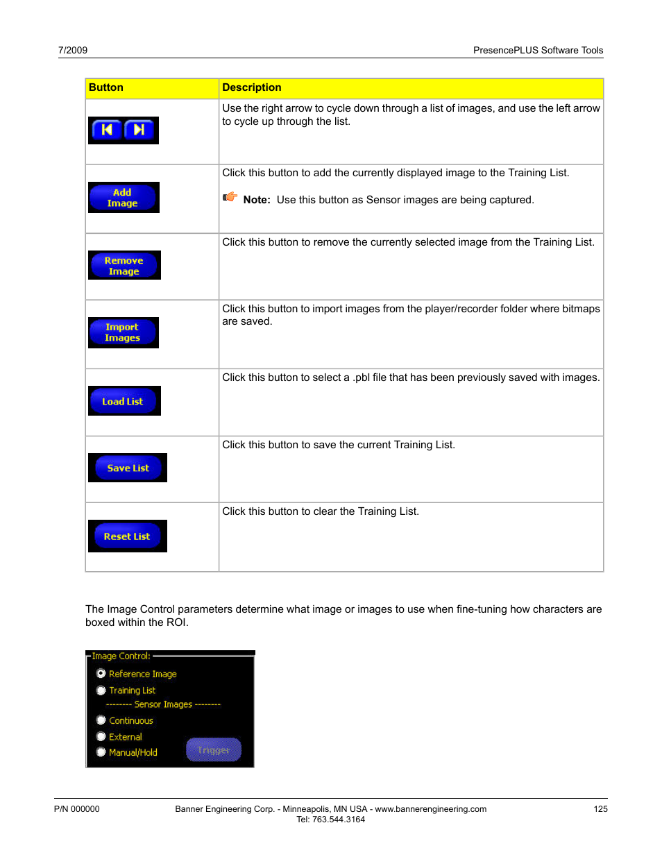 Image control parameters | Banner PresencePLUS BCR 1.3 Series User Manual | Page 125 / 306