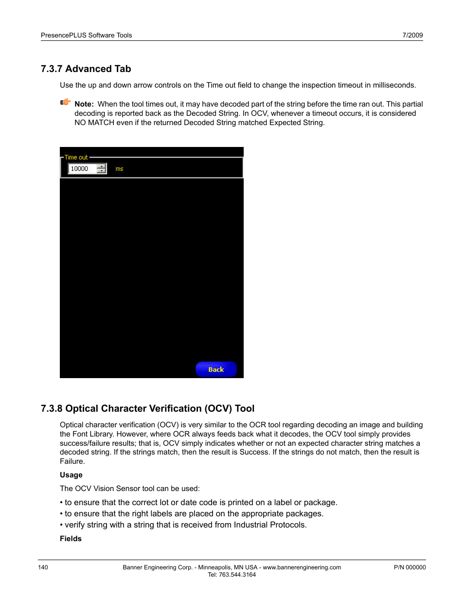 7 advanced tab, 8 optical character verification (ocv) tool | Banner PresencePLUS BCR 1.3 Series User Manual | Page 140 / 306
