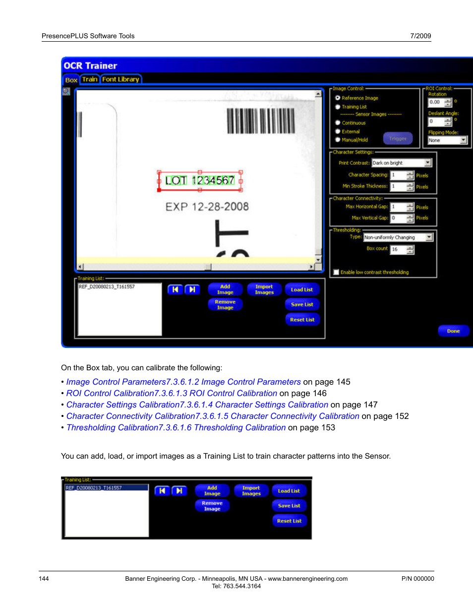 Training list | Banner PresencePLUS BCR 1.3 Series User Manual | Page 144 / 306