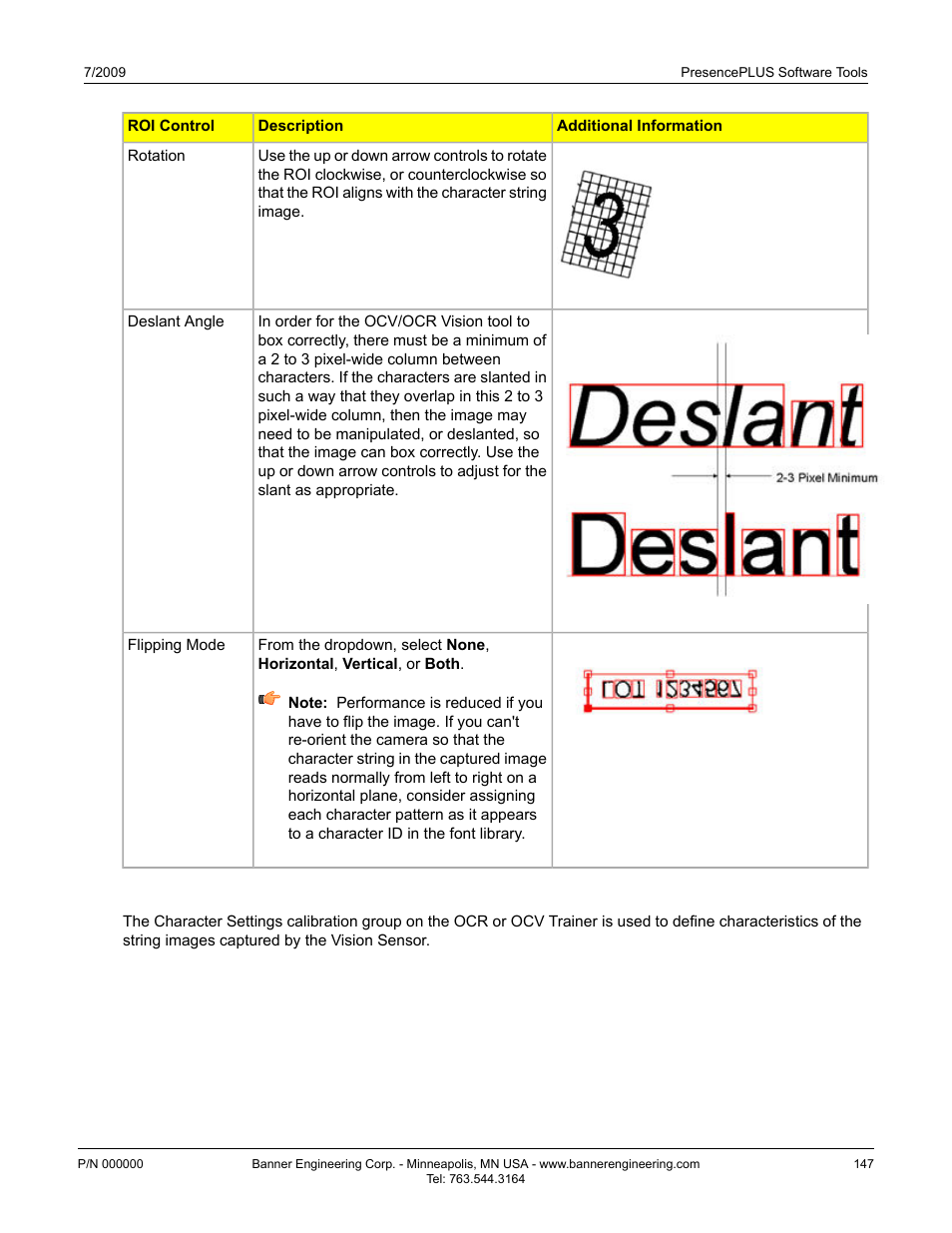 Character settings calibration | Banner PresencePLUS BCR 1.3 Series User Manual | Page 147 / 306