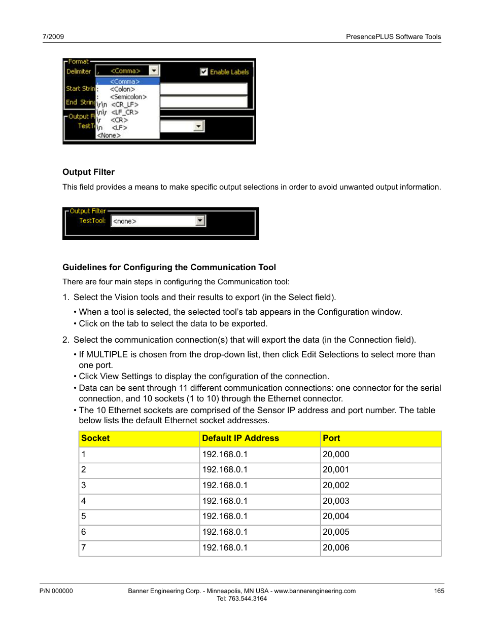 Output filter, Guidelines for configuring the communication tool, Output filter7.4.1.5 output filter | Banner PresencePLUS BCR 1.3 Series User Manual | Page 165 / 306