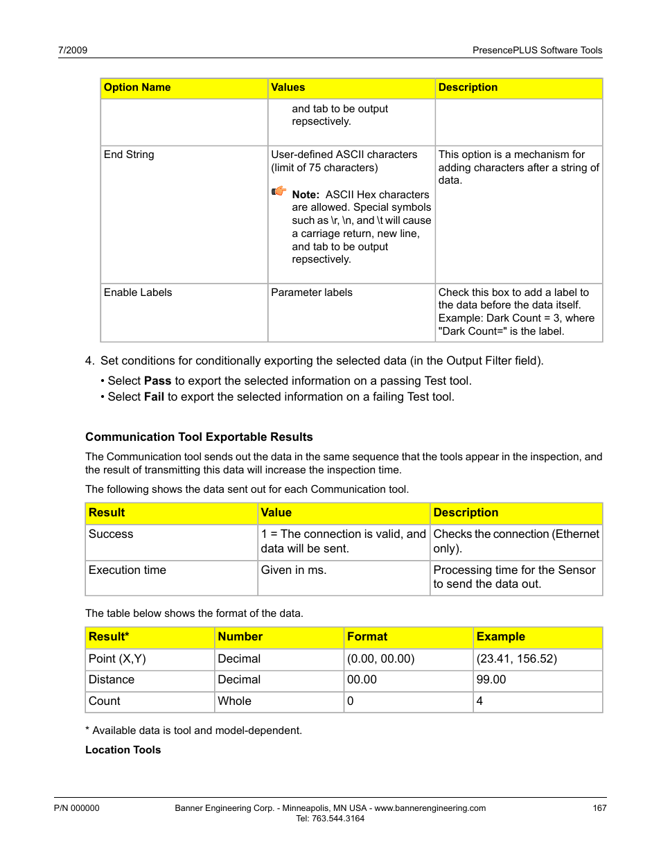 Communication tool exportable results | Banner PresencePLUS BCR 1.3 Series User Manual | Page 167 / 306