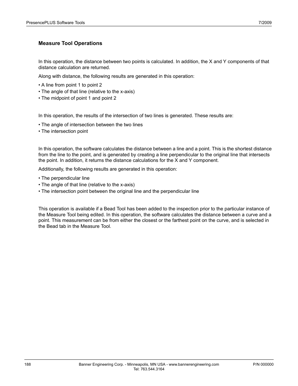 Measure tool operations, Measure from a point to a point, Intersect two lines | Measure from a line to a point, Measure from a curve to a point | Banner PresencePLUS BCR 1.3 Series User Manual | Page 188 / 306