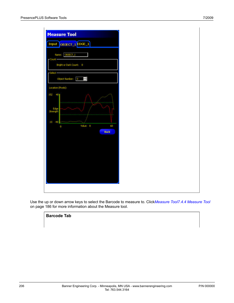 Measure tool barcode tab | Banner PresencePLUS BCR 1.3 Series User Manual | Page 206 / 306
