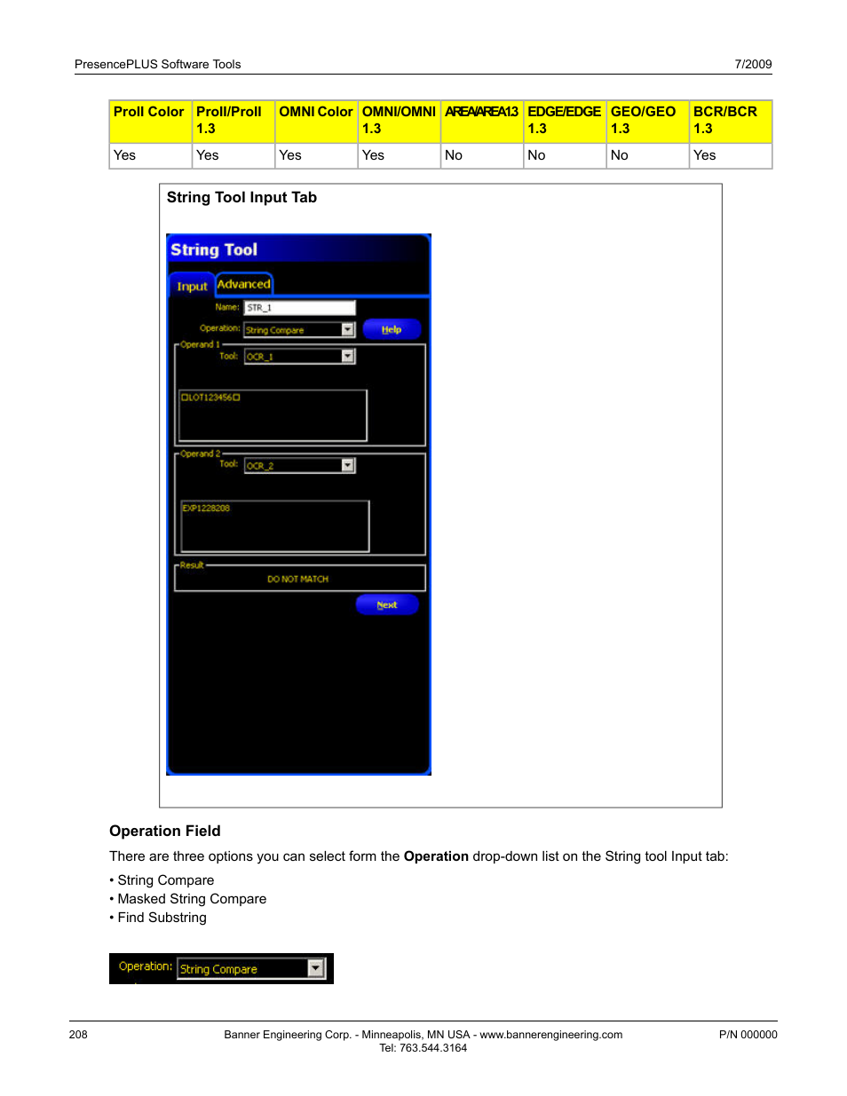 Operation field, Operation field7.4.5.1 operation field | Banner PresencePLUS BCR 1.3 Series User Manual | Page 208 / 306