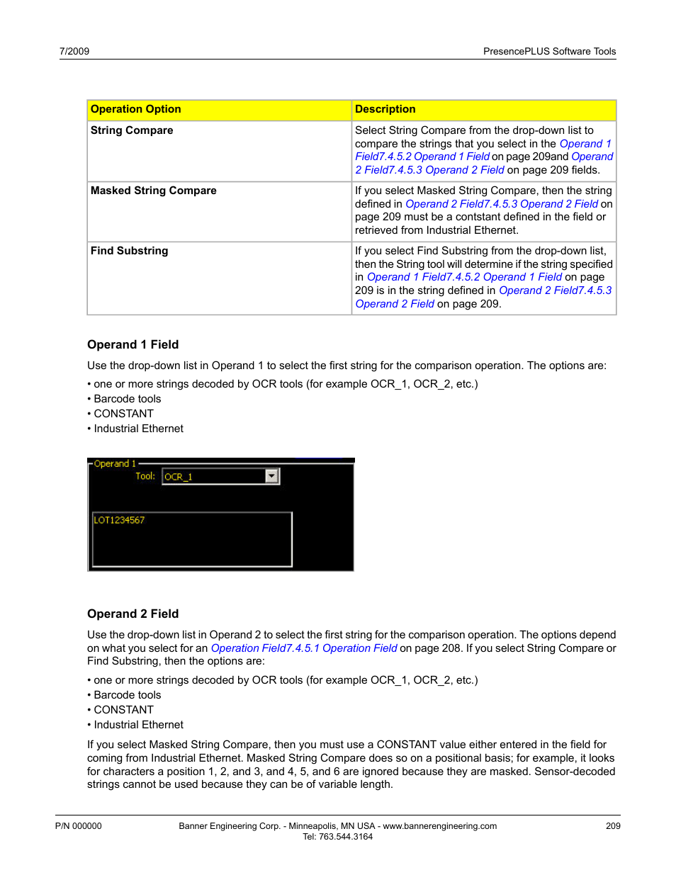 Operand 1 field, Operand 2 field, Operand 1 field7.4.5.2 operand 1 field | Operand 2 field7.4.5.3 operand 2 field | Banner PresencePLUS BCR 1.3 Series User Manual | Page 209 / 306