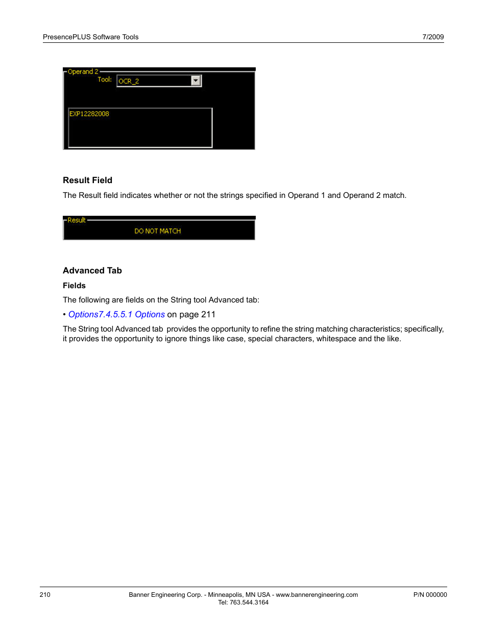 Result field, Advanced tab, Result field7.4.5.4 result field | Banner PresencePLUS BCR 1.3 Series User Manual | Page 210 / 306