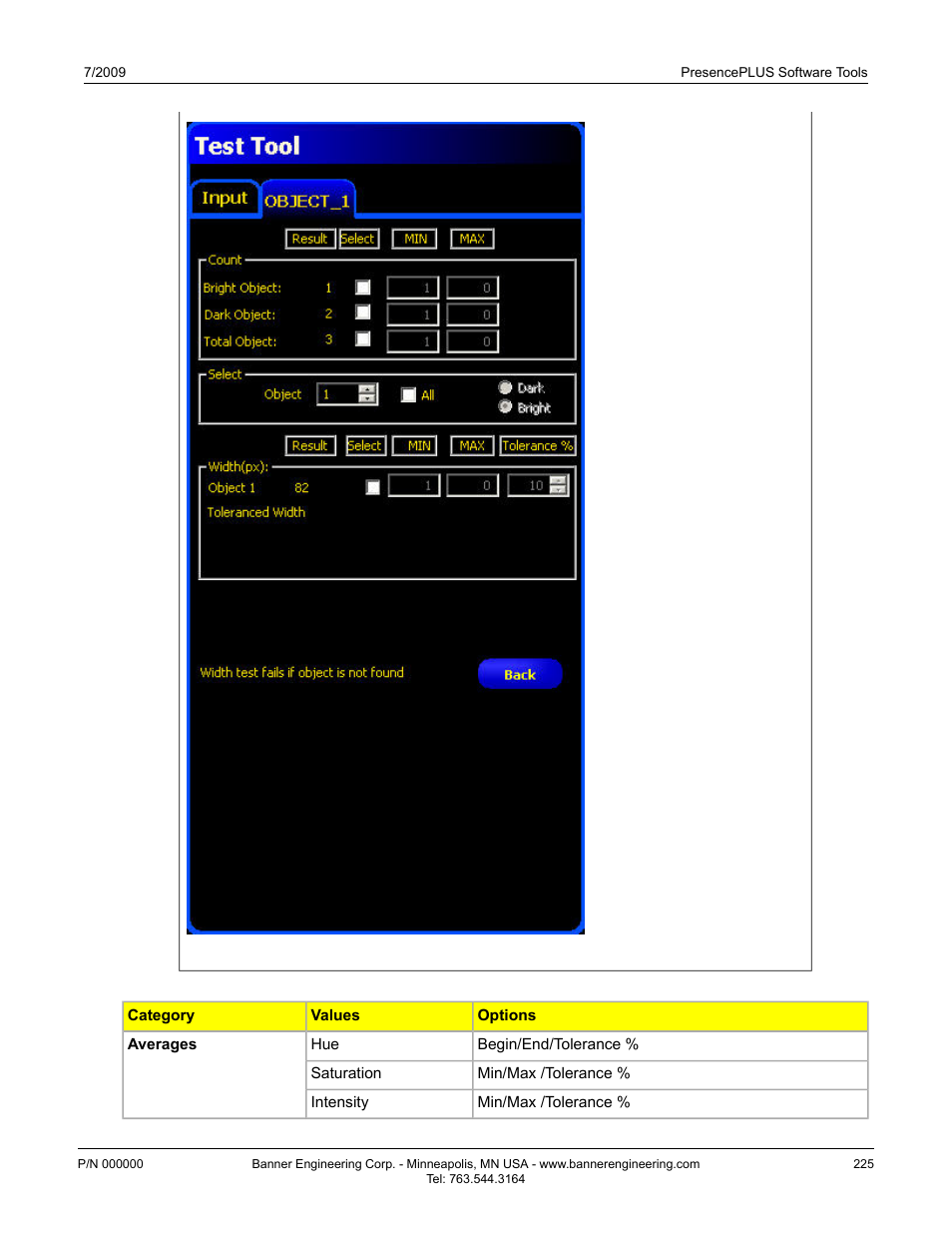 Test tool average color tab | Banner PresencePLUS BCR 1.3 Series User Manual | Page 225 / 306