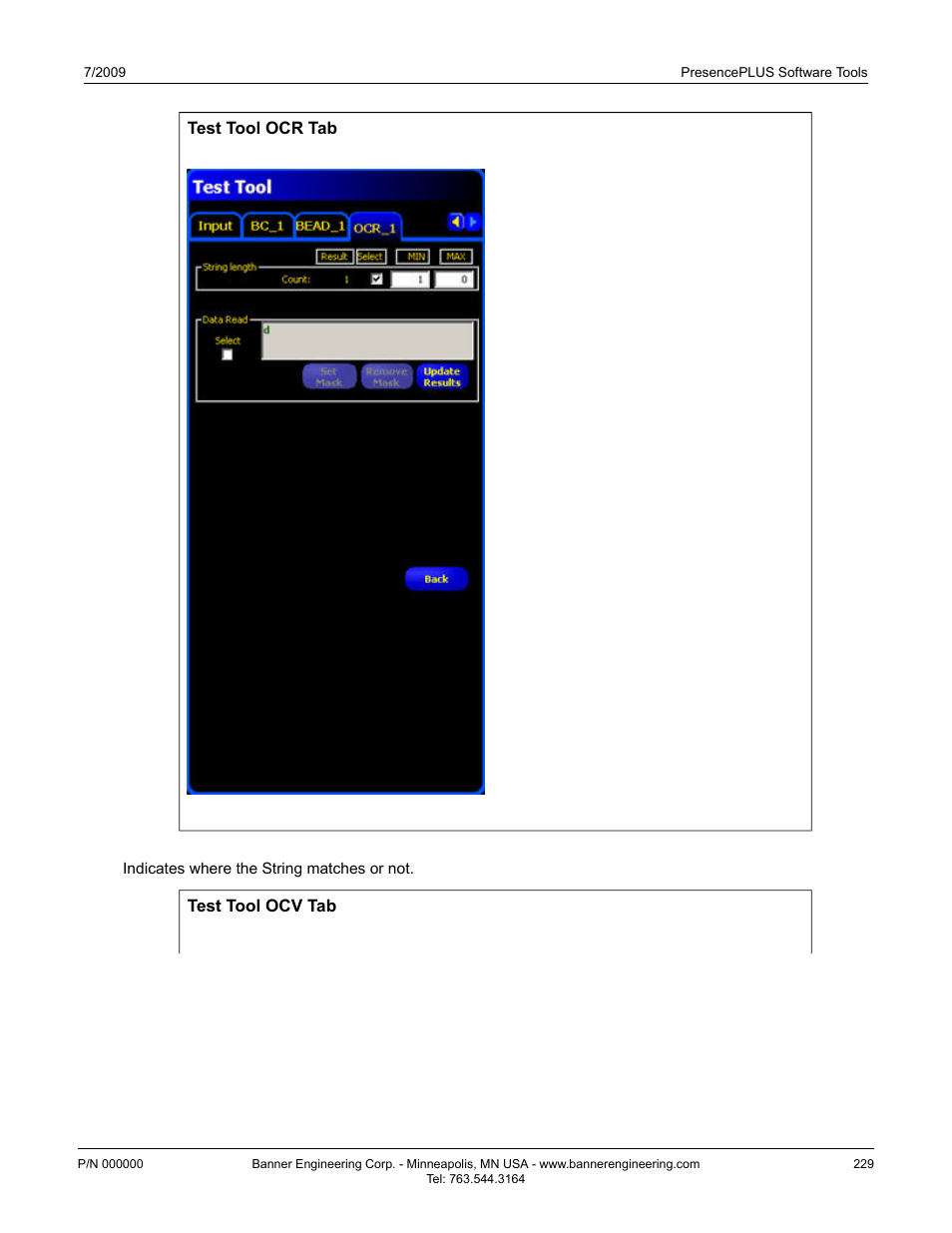 Test tool ocv tab | Banner PresencePLUS BCR 1.3 Series User Manual | Page 229 / 306