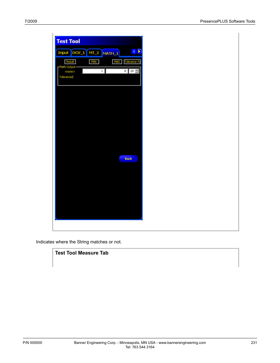 Test tool measure tab | Banner PresencePLUS BCR 1.3 Series User Manual | Page 231 / 306