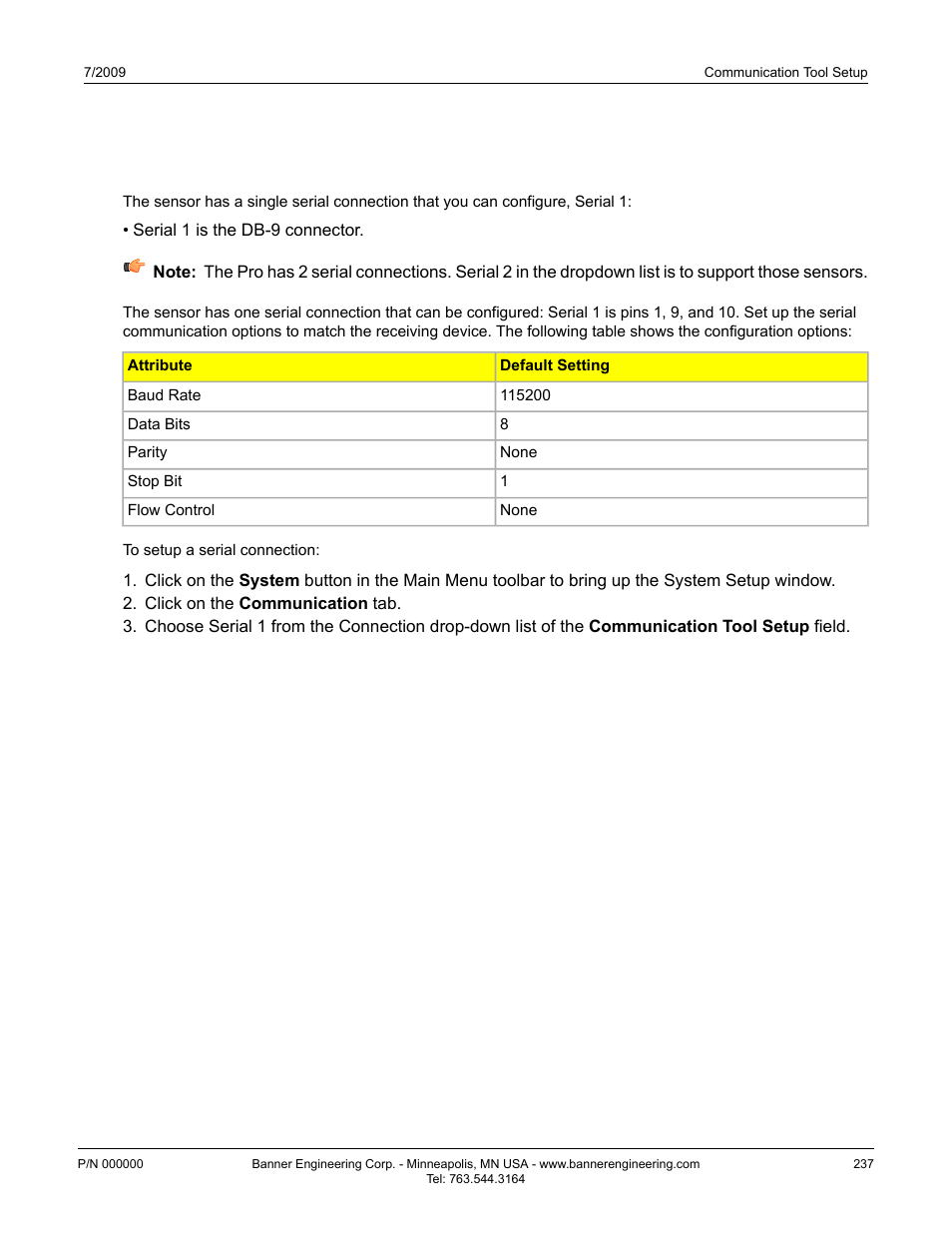 2 serial connection | Banner PresencePLUS BCR 1.3 Series User Manual | Page 237 / 306