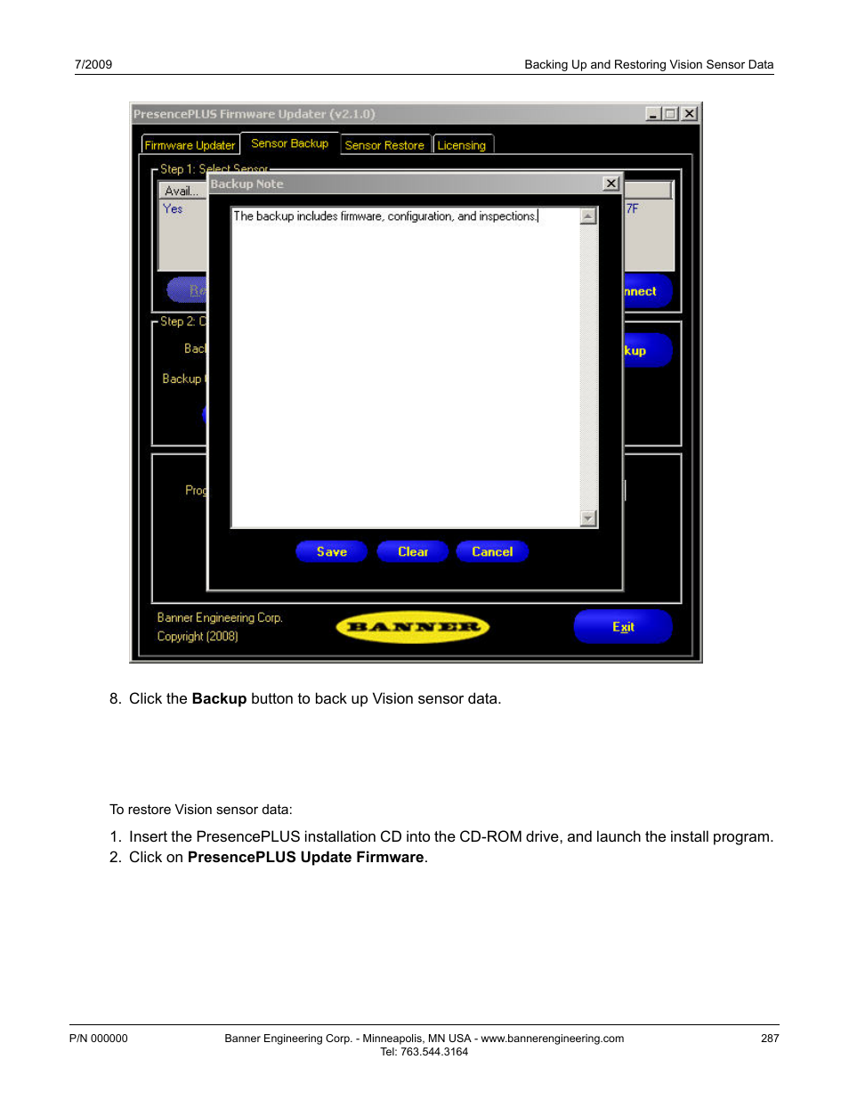 2 restoring vision sensor data | Banner PresencePLUS BCR 1.3 Series User Manual | Page 287 / 306