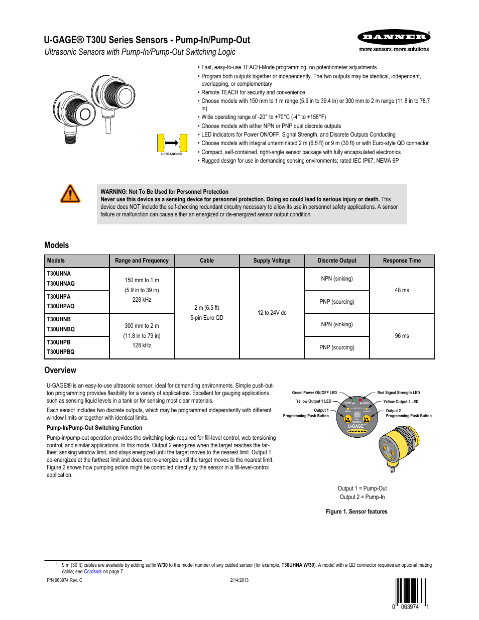 Banner U-GAGE T30U—Level Control User Manual | 8 pages