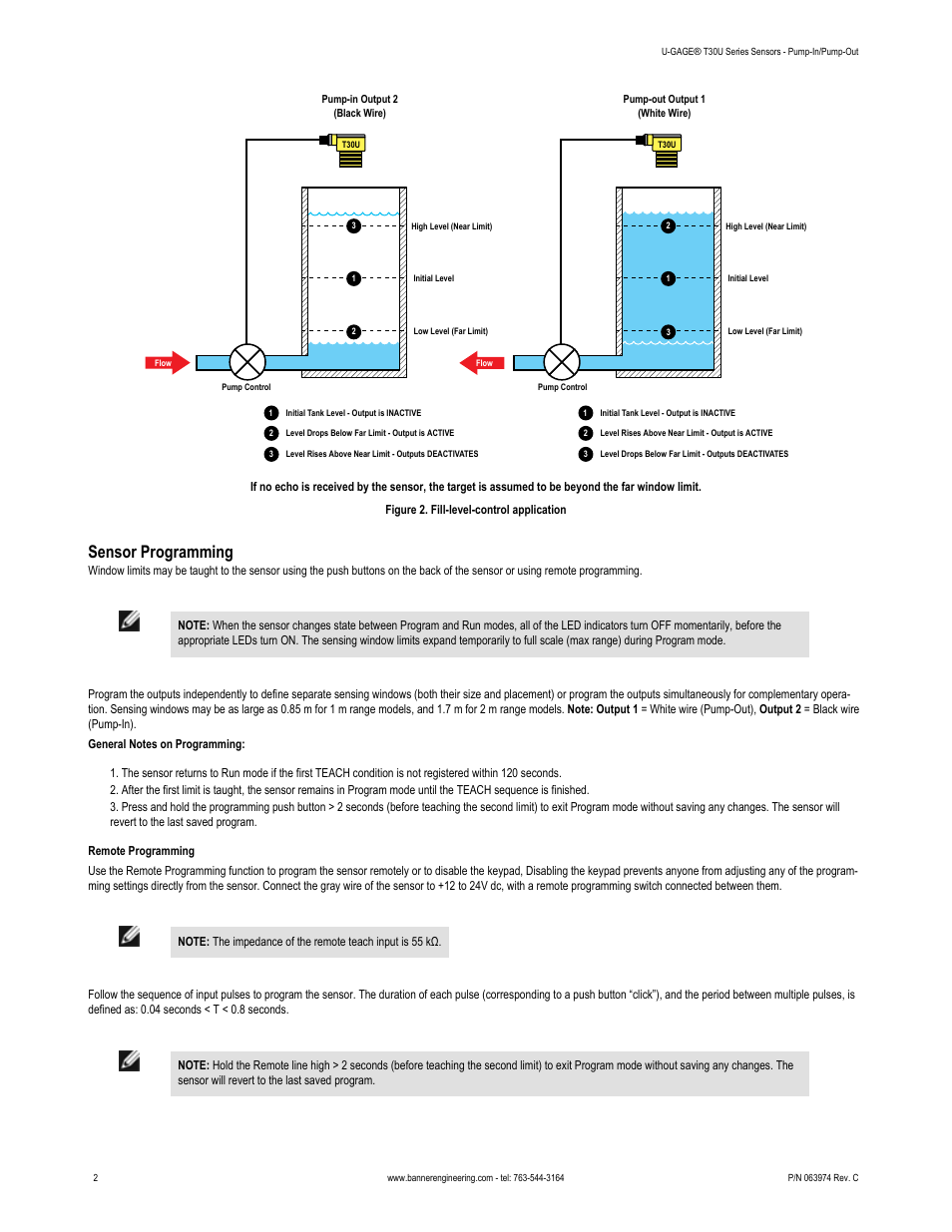 Sensor programming | Banner U-GAGE T30U—Level Control User Manual | Page 2 / 8