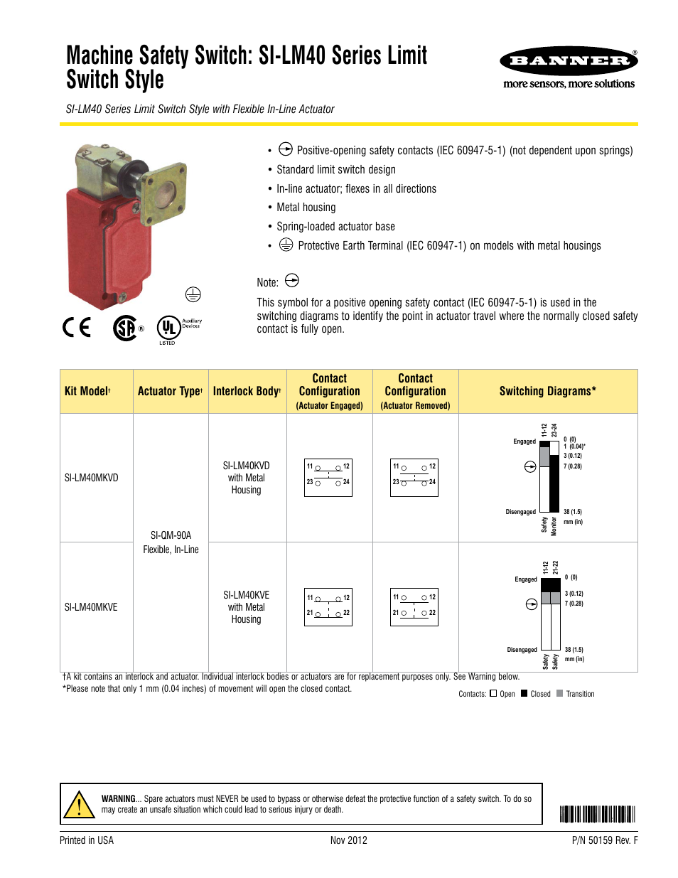 Banner Compact Metal Style Safety Interlock Switches User Manual | 8 pages