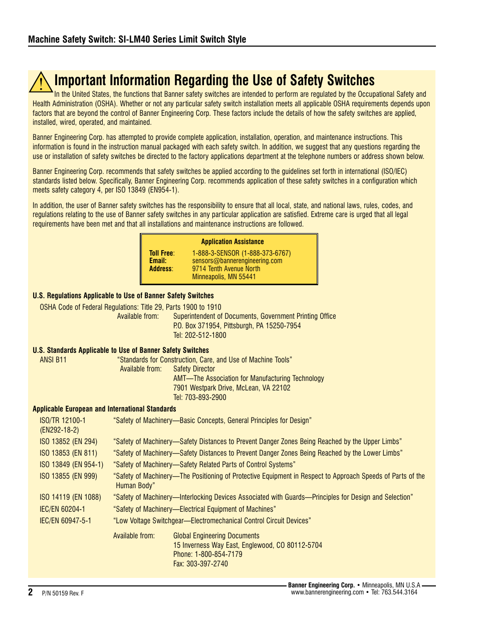 Banner Compact Metal Style Safety Interlock Switches User Manual | Page 2 / 8