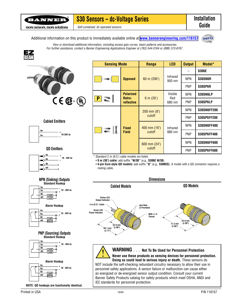 Banner S30 Series User Manual | 2 pages