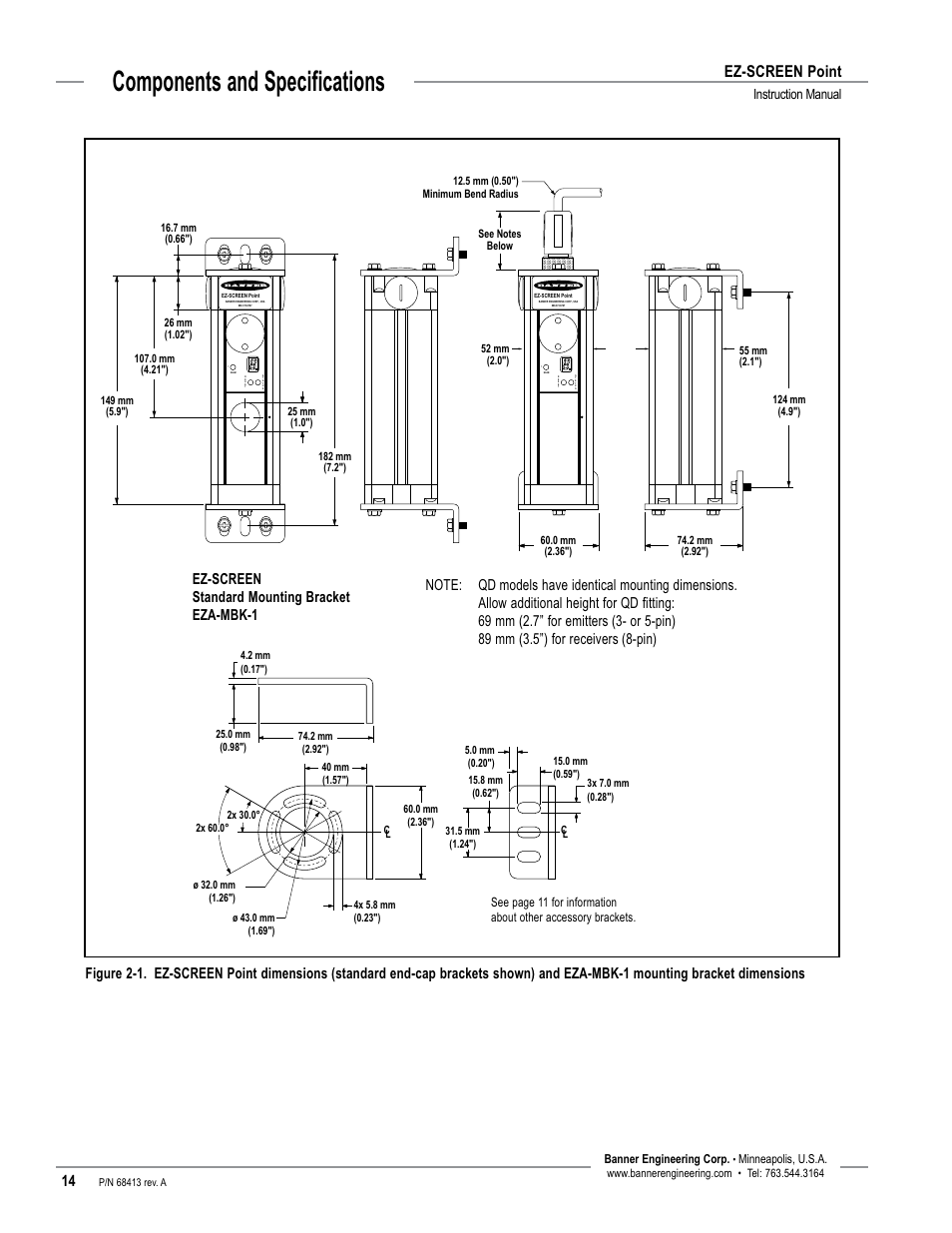 Components and specifications, Ez-screen point, Instruction manual | Banner EZ-SCREEN­ Safety Light Curtain Systems User Manual | Page 16 / 60