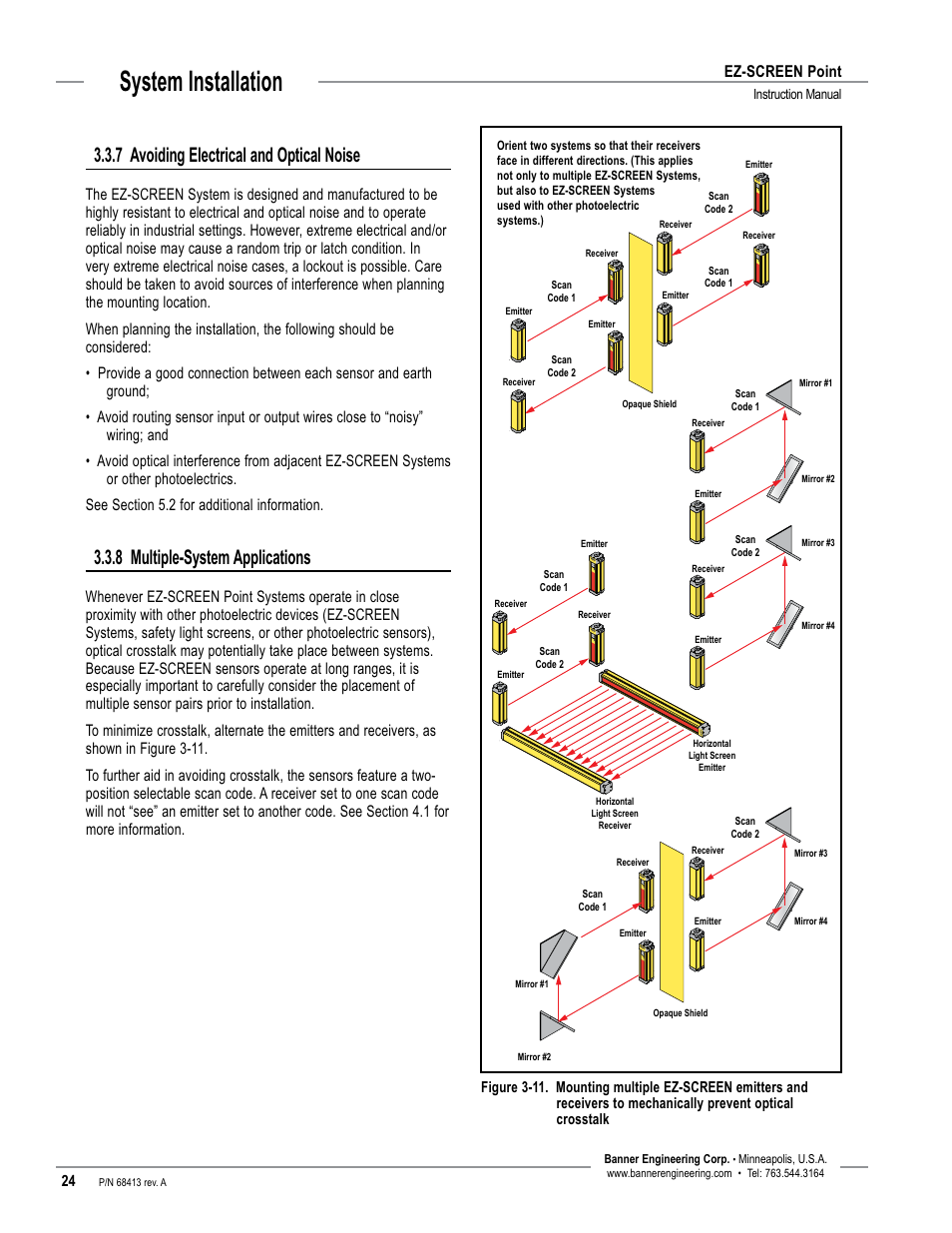 System installation, 7 avoiding electrical and optical noise, 8 multiple-system applications | Banner EZ-SCREEN­ Safety Light Curtain Systems User Manual | Page 26 / 60