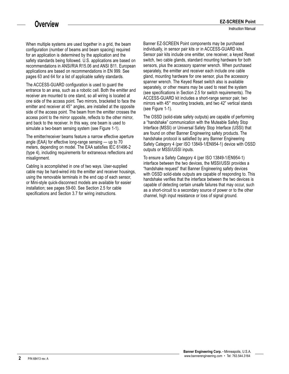 Overview | Banner EZ-SCREEN­ Safety Light Curtain Systems User Manual | Page 4 / 60