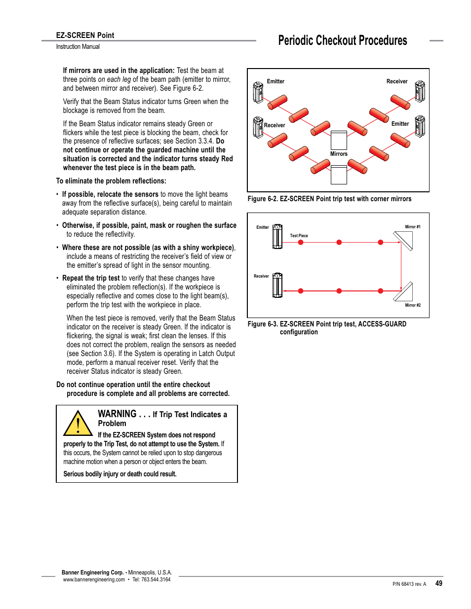 Periodic checkout procedures, Warning | Banner EZ-SCREEN­ Safety Light Curtain Systems User Manual | Page 51 / 60