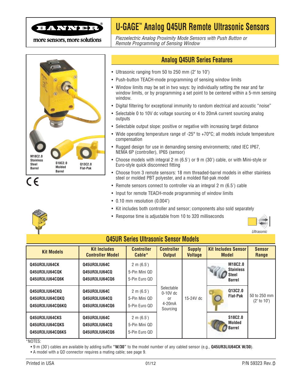 Banner U-GAGE Q45UR Series—Analog User Manual | 12 pages