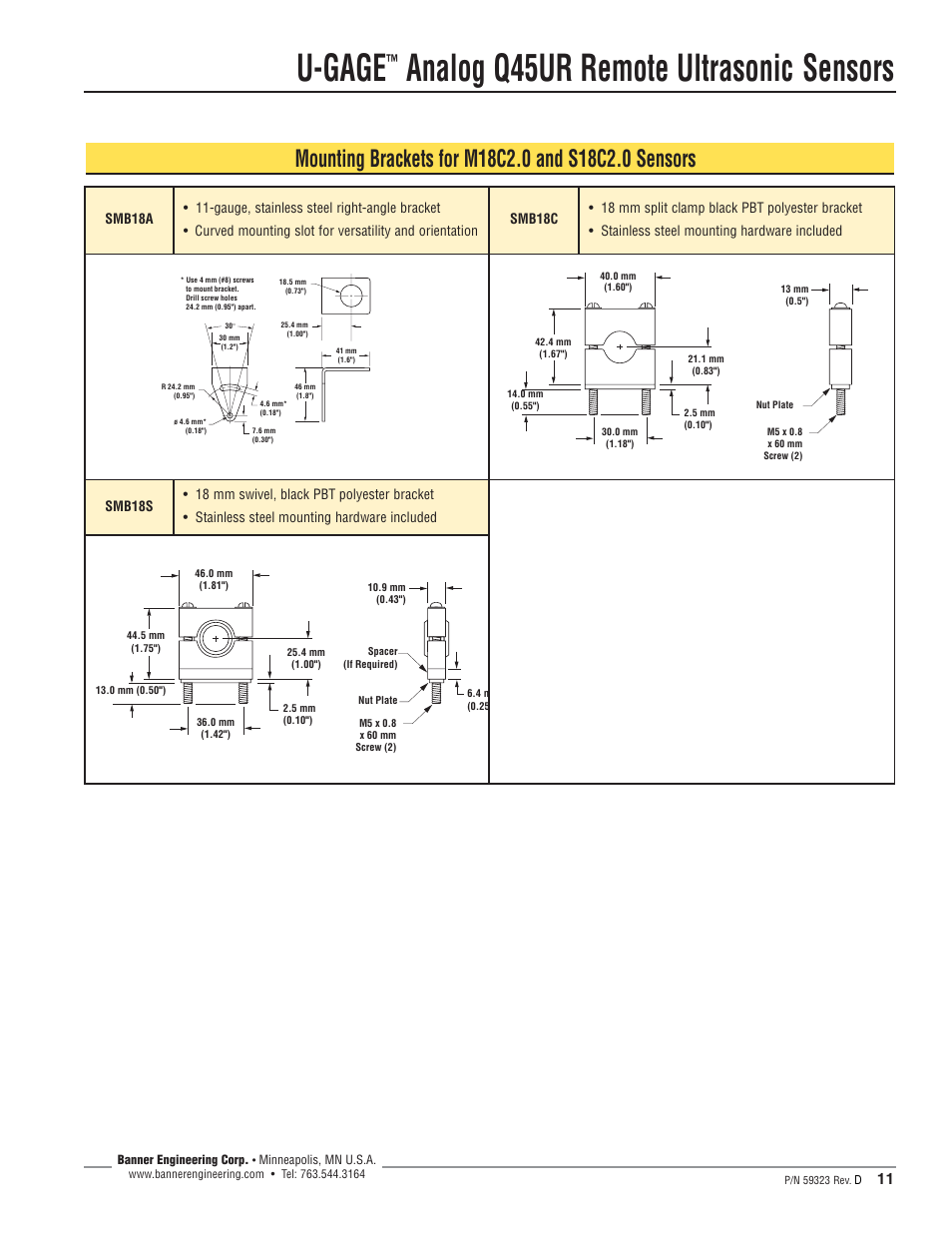 U-gage, Analog q45ur remote ultrasonic sensors | Banner U-GAGE Q45UR Series—Analog User Manual | Page 11 / 12