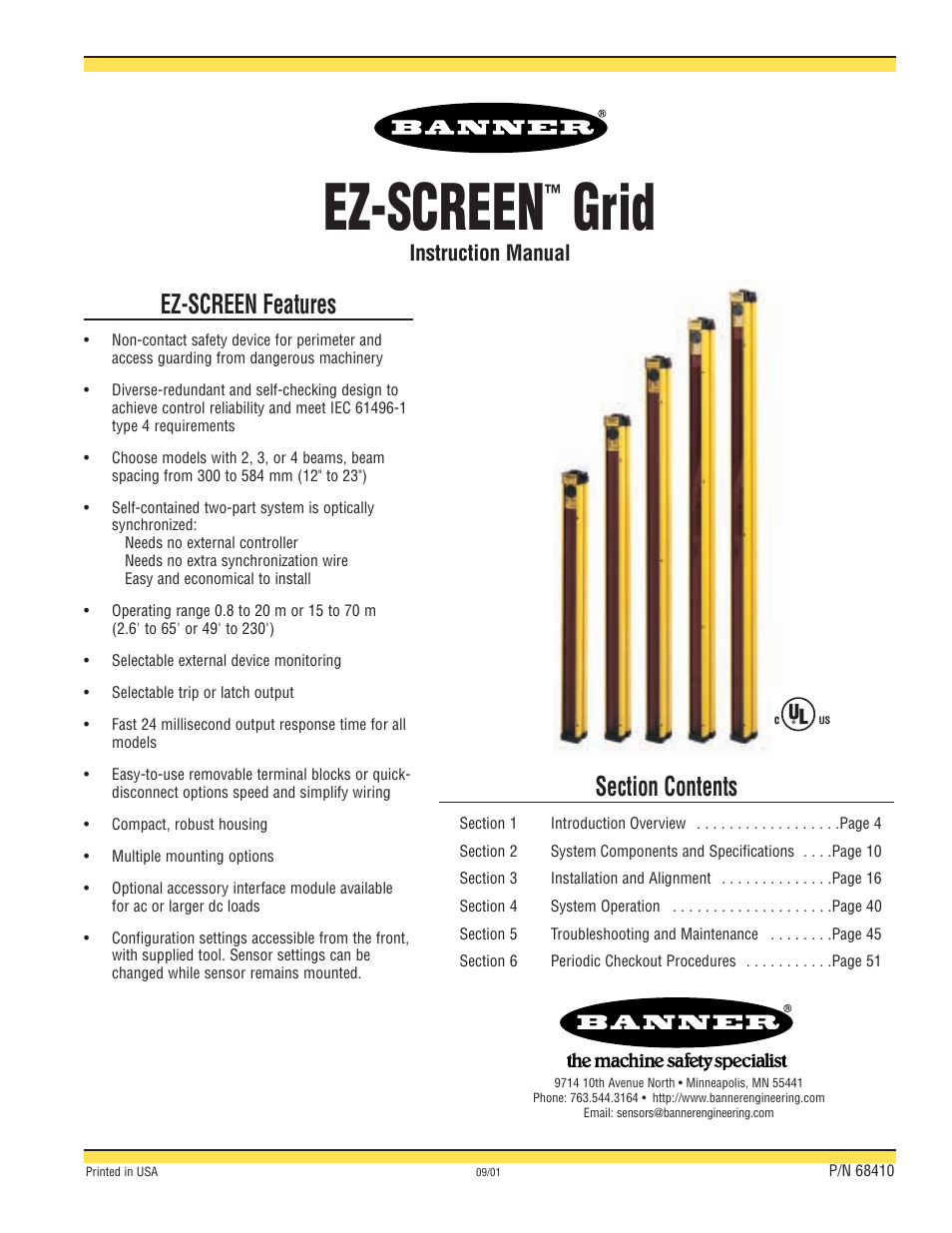 Banner EZ-SCREEN­ Safety Light Curtain Systems User Manual | 64 pages