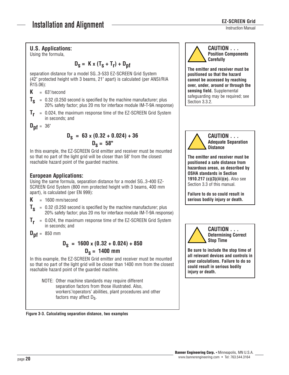 Installation and alignment | Banner EZ-SCREEN­ Safety Light Curtain Systems User Manual | Page 20 / 64