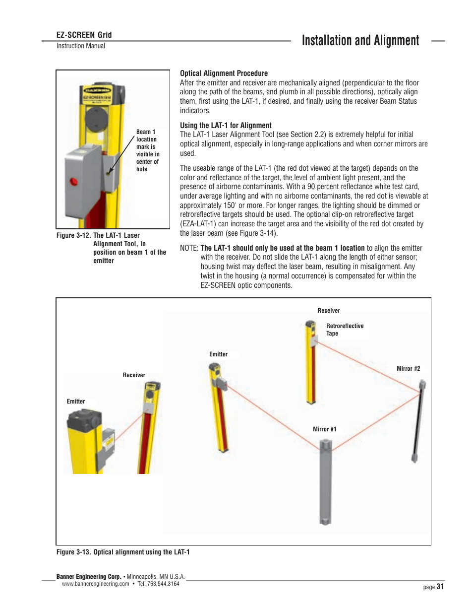 Installation and alignment | Banner EZ-SCREEN­ Safety Light Curtain Systems User Manual | Page 31 / 64