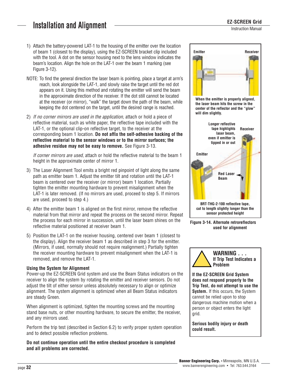 Installation and alignment | Banner EZ-SCREEN­ Safety Light Curtain Systems User Manual | Page 32 / 64