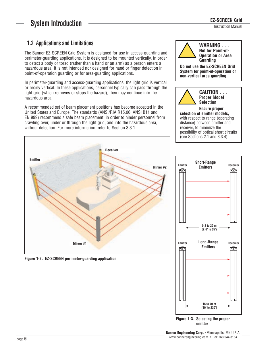 System introduction, 2 applications and limitations | Banner EZ-SCREEN­ Safety Light Curtain Systems User Manual | Page 6 / 64