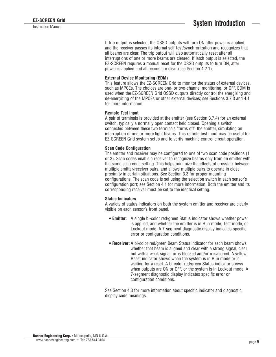 System introduction | Banner EZ-SCREEN­ Safety Light Curtain Systems User Manual | Page 9 / 64