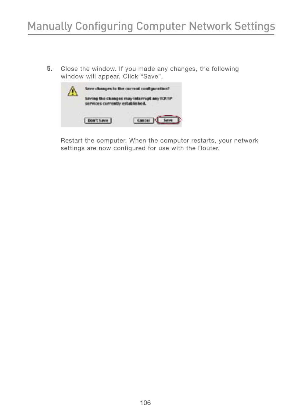 Manually configuring computer network settings | Belkin F5D7230AU4P User Manual | Page 108 / 136