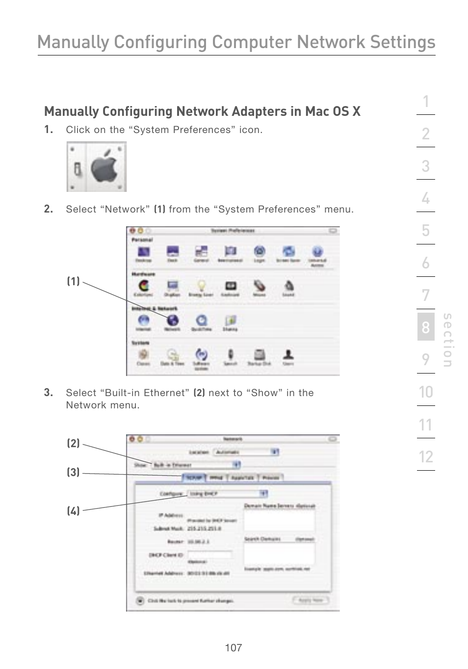 Manually configuring computer network settings | Belkin F5D7230AU4P User Manual | Page 109 / 136