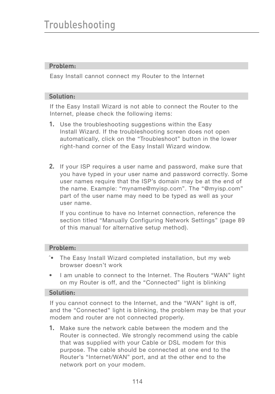Troubleshooting | Belkin F5D7230AU4P User Manual | Page 116 / 136