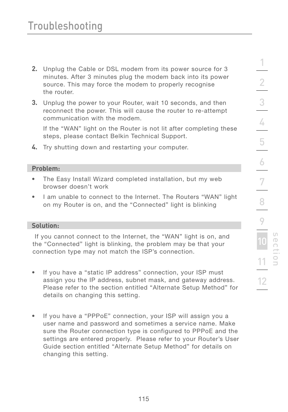 Troubleshooting, Se ct io n | Belkin F5D7230AU4P User Manual | Page 117 / 136