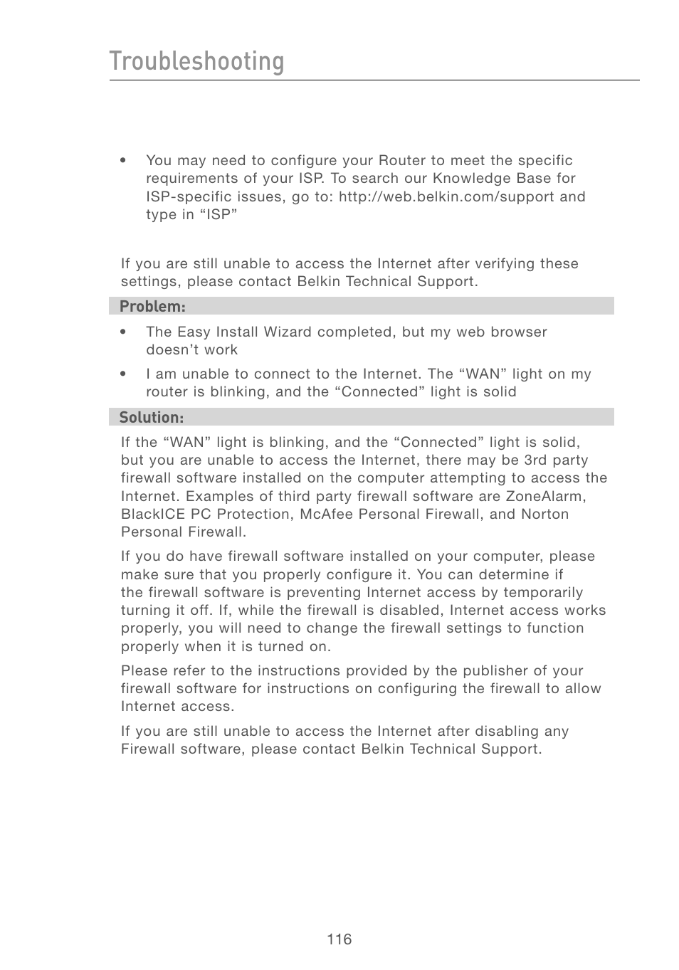 Troubleshooting | Belkin F5D7230AU4P User Manual | Page 118 / 136