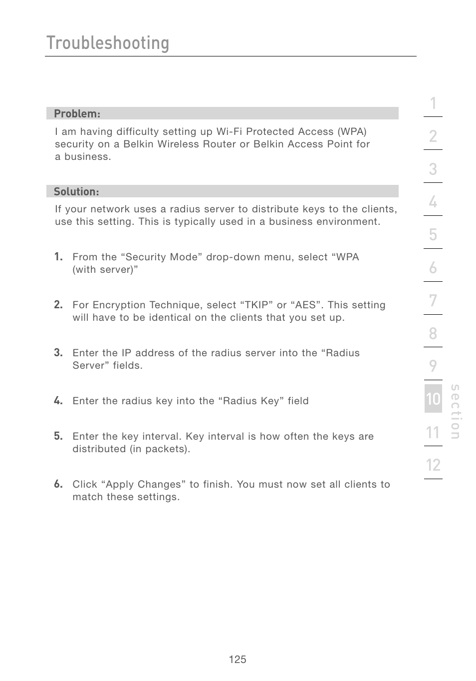 Troubleshooting, Se ct io n | Belkin F5D7230AU4P User Manual | Page 127 / 136