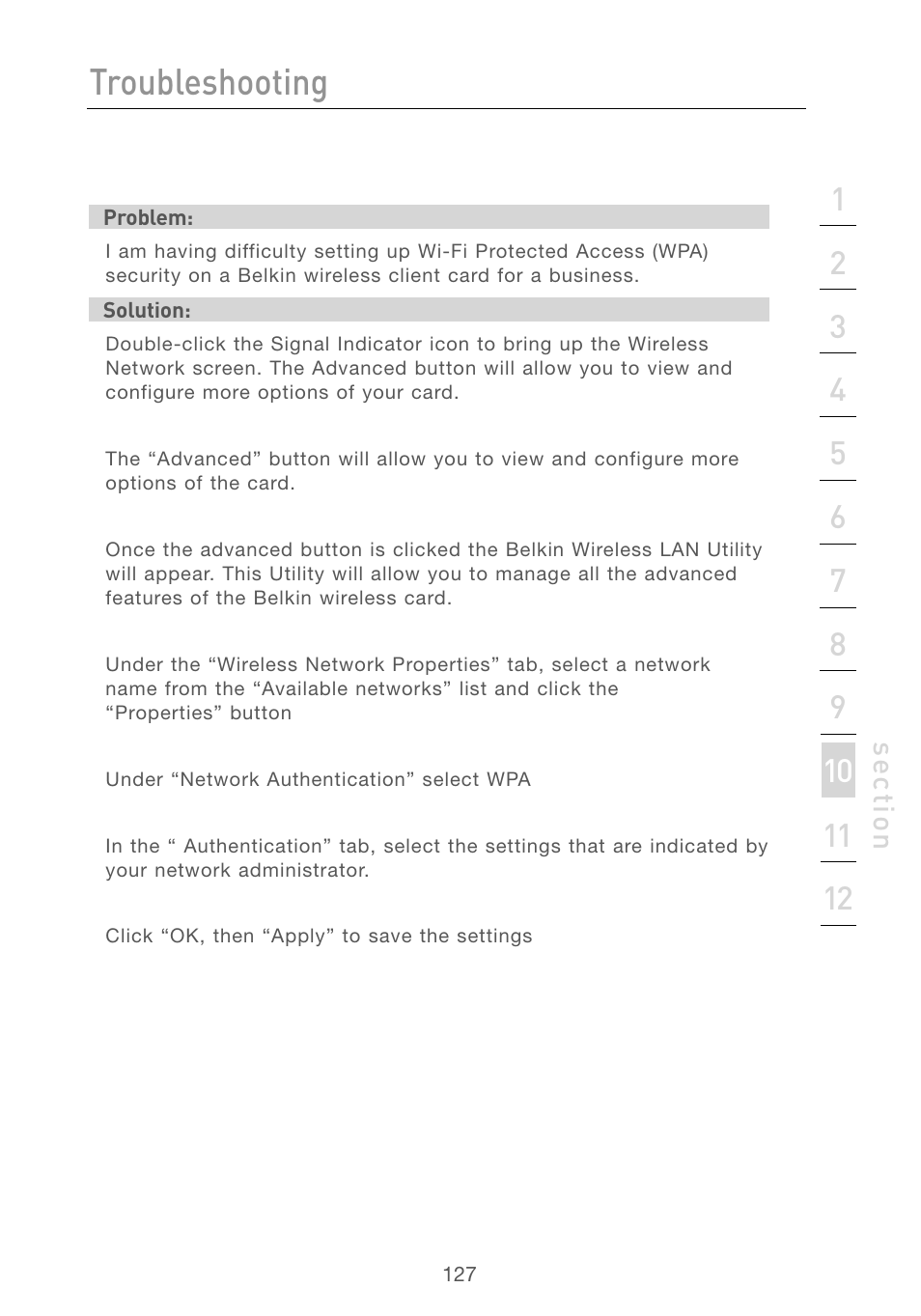 Troubleshooting | Belkin F5D7230AU4P User Manual | Page 129 / 136